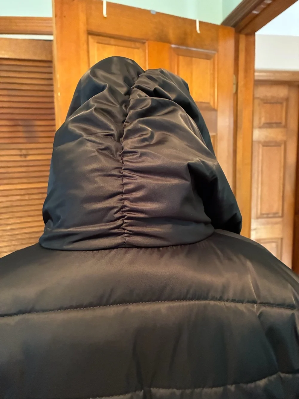 Women's Black Puffer Coat with Oversized Collar and hood